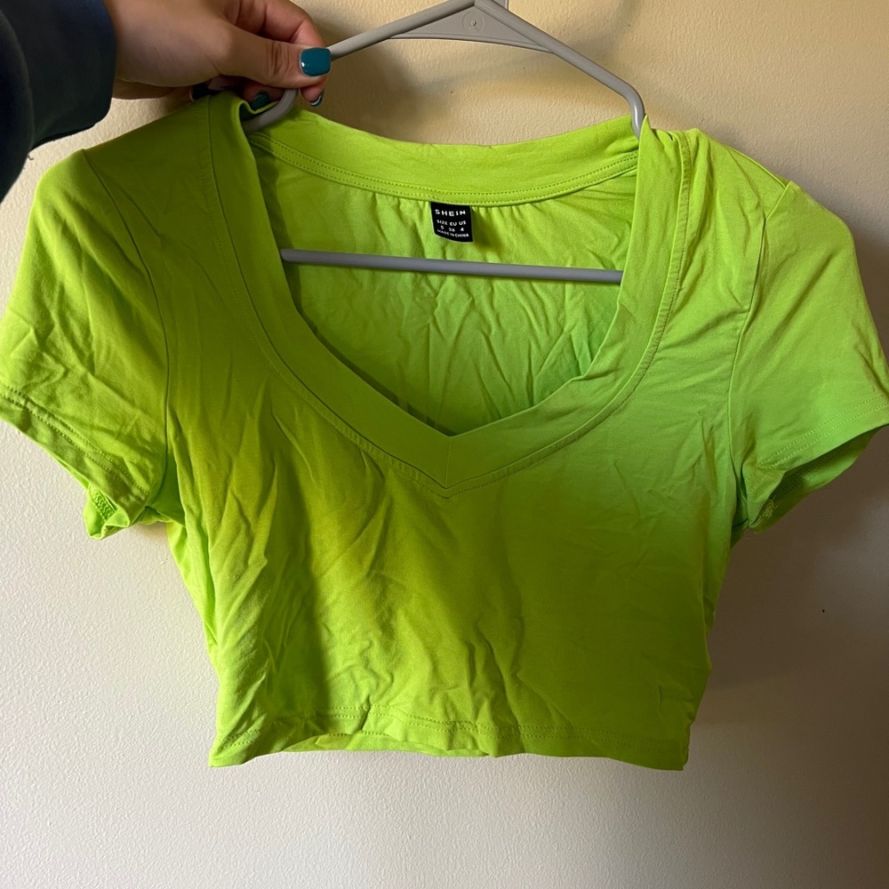 Women’s Shein Brand Lime Green V-Neck Crop Top